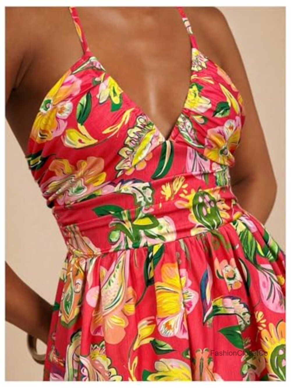 Boho Tropical Mini Dress Spaghetti Strap Criss Cross Tie Back Sundress - Picture 4 of 6